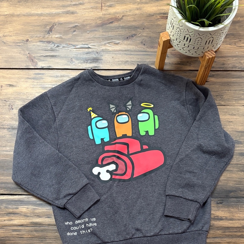 Among Us Charcoal Graphic Kids Sweatshirt